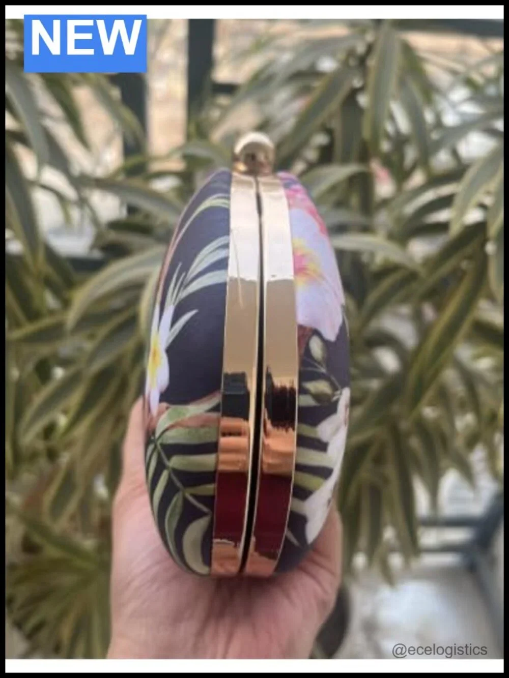 Formal Oval Clutch Purse with Floral Print for Weddings and Parties